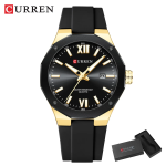 Curren 8465 Luxury Men's Wristwatch, Vintage Calendar Quartz Watch for Men, Gold-Tone Fashion Watch with Box