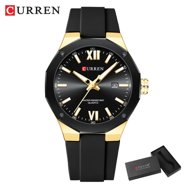 Curren 8465 Luxury Men's Wristwatch, Vintage Calendar Quartz Watch for Men, Gold-Tone Fashion Watch with Box