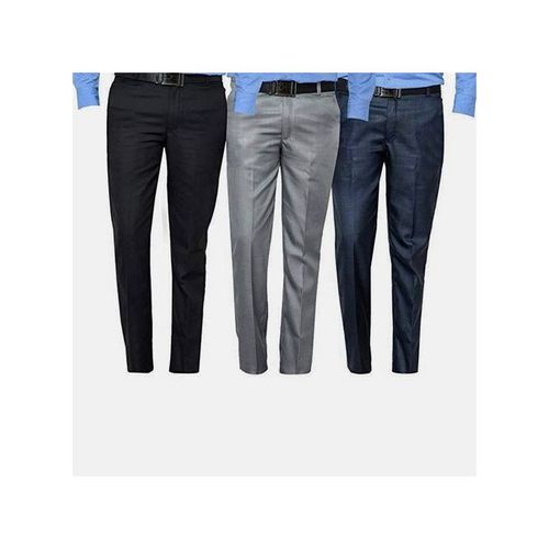 3 Pack Of Men's Formal Trousers - Black, Grey, & Navy Blue