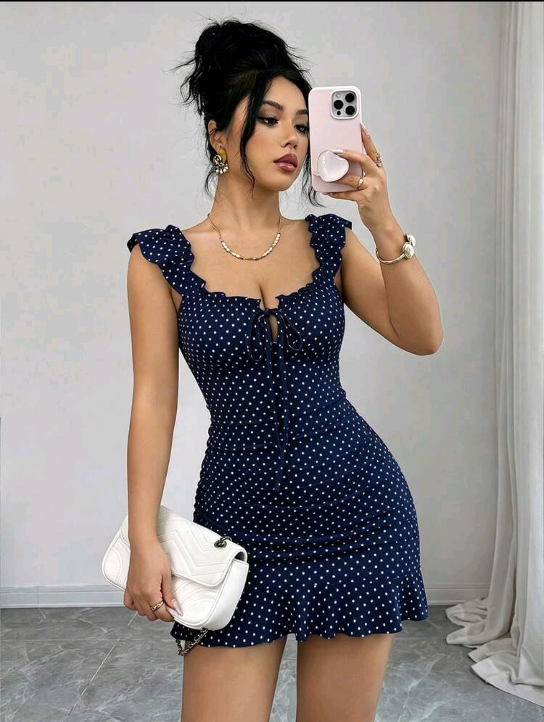 Vintage Polka Dot Ruffle Mini Dress