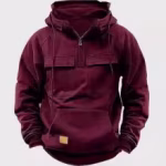 New autumn-winter men's hooded solid-color casual hoodie - fashionable young man's multi-pocket patch hoodie pullover shirt