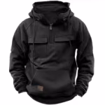 New autumn-winter men's hooded solid-color casual hoodie - fashionable young man's multi-pocket patch hoodie pullover shirt