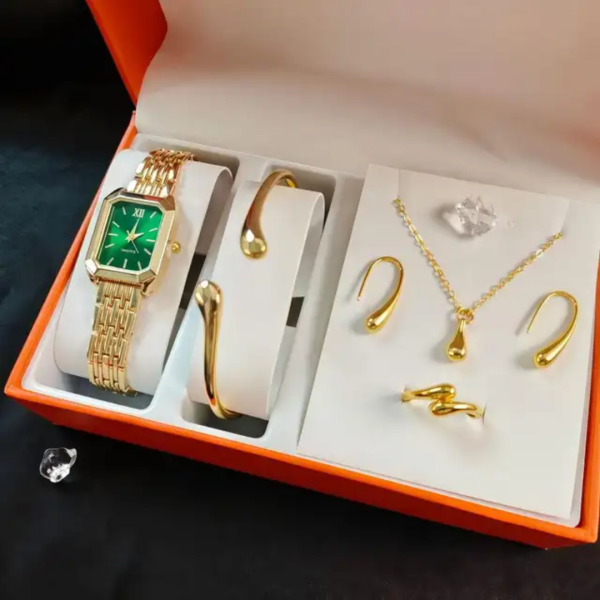 Women’s Luxury Quartz Watch & Jewelry Gift Set – Gold-Tone Fashion Accessories Collection