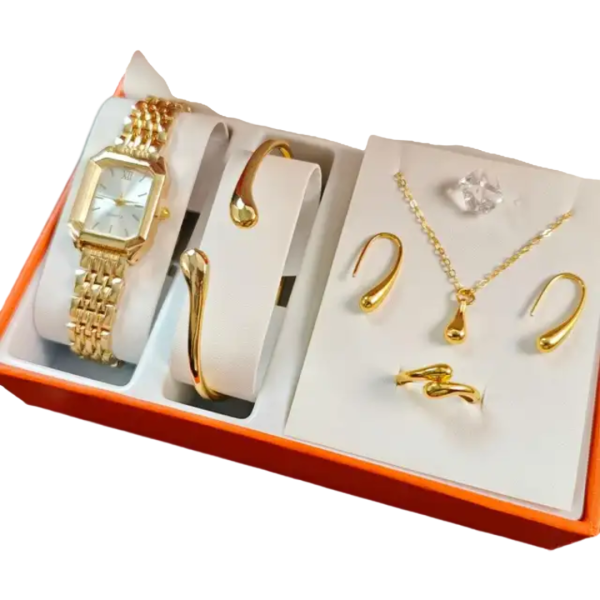 Women’s Luxury Quartz Watch & Jewelry Gift Set – Gold-Tone Fashion Accessories Collection