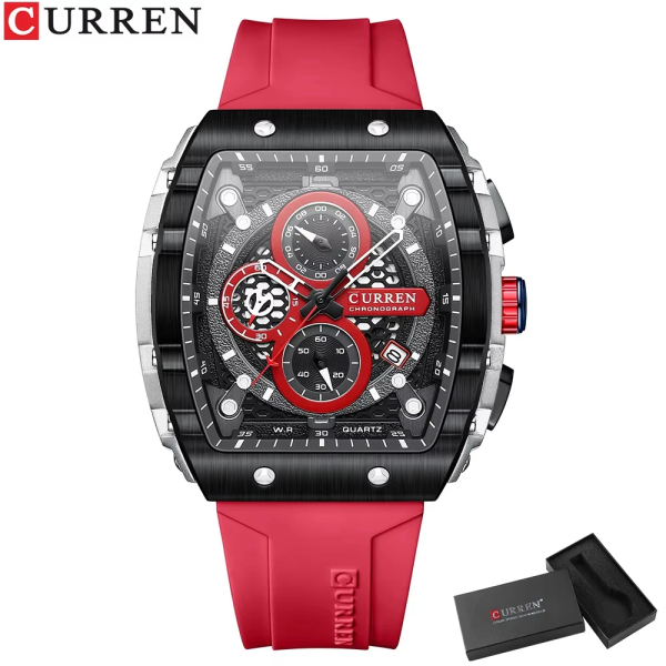 Curren Luxury Men's Chronograph Quartz Watch – Silicone Strap, Calendar Display, Waterproof Fashion Sports Wristwatch with Gift Box