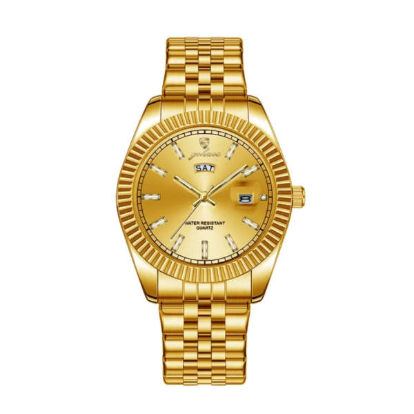 Luxury Men's Stainless Steel Quartz Watch – Day & Date Display, Waterproof Business Dress Wristwatch