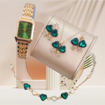 Women’s Luxury Quartz Watch & Jewelry Gift Set – Gold-Tone Fashion Accessories Collection