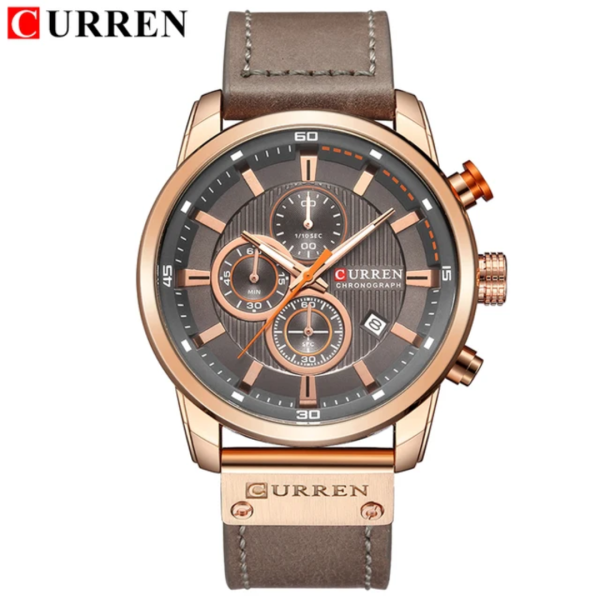 Curren Luxury Men's Chronograph Quartz Watch – Genuine Leather Strap, Calendar Display, Waterproof Fashion Business Wristwatch