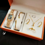 Women’s Luxury Quartz Watch & Jewelry Gift Set – Gold-Tone Fashion Accessories Collection