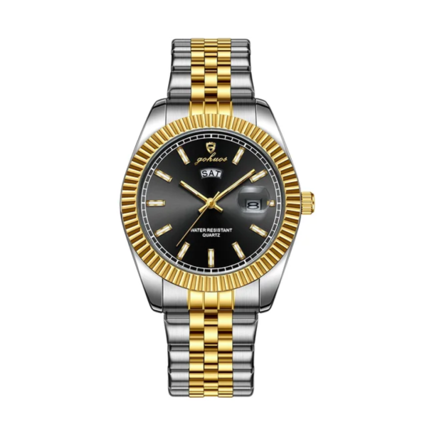 Luxury Men's Stainless Steel Quartz Watch – Day & Date Display, Waterproof Business Dress Wristwatch