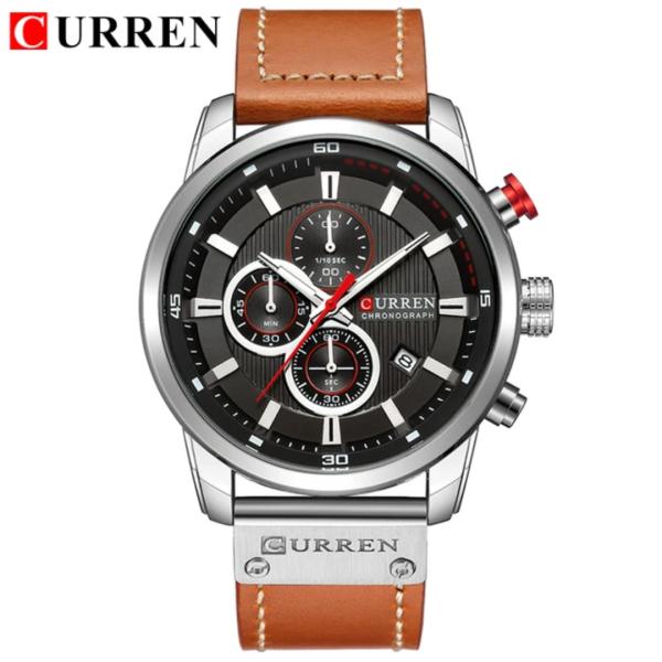 Curren Luxury Men's Chronograph Quartz Watch – Genuine Leather Strap, Calendar Display, Waterproof Fashion Business Wristwatch
