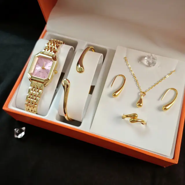 Women’s Luxury Quartz Watch & Jewelry Gift Set – Gold-Tone Fashion Accessories Collection