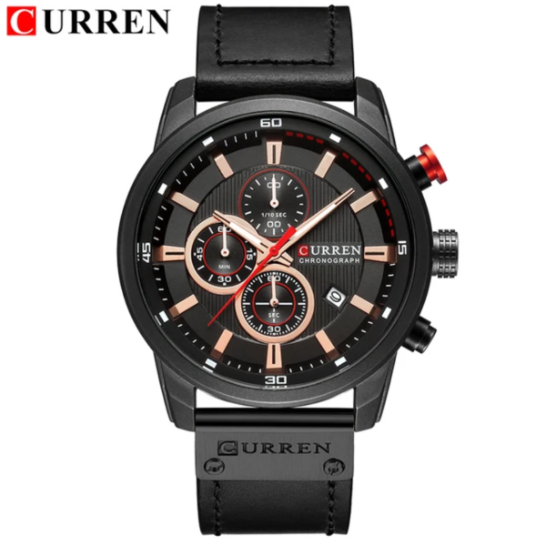 Curren Luxury Men's Chronograph Quartz Watch – Genuine Leather Strap, Calendar Display, Waterproof Fashion Business Wristwatch