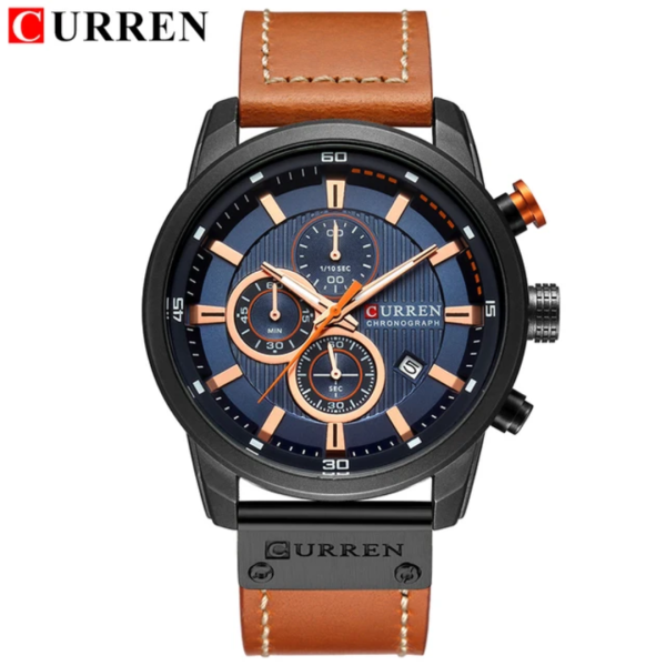 Curren Luxury Men's Chronograph Quartz Watch – Genuine Leather Strap, Calendar Display, Waterproof Fashion Business Wristwatch
