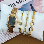 Women’s Luxury Quartz Watch & Jewelry Gift Set – Gold-Tone Fashion Accessories Collection