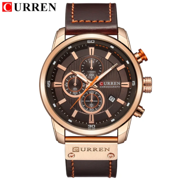 Curren Luxury Men's Chronograph Quartz Watch – Genuine Leather Strap, Calendar Display, Waterproof Fashion Business Wristwatch