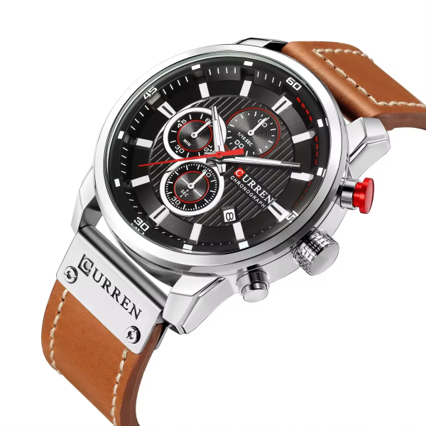 Curren Luxury Men's Chronograph Quartz Watch – Genuine Leather Strap, Calendar Display, Waterproof Fashion Business Wristwatch