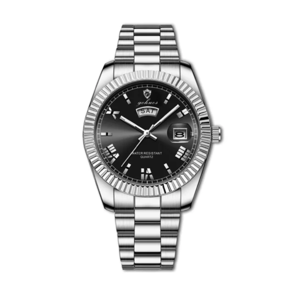 Luxury Men's Stainless Steel Quartz Watch – Day & Date Display, Waterproof Business Dress Wristwatch