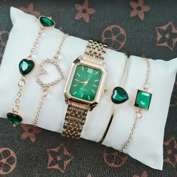 Women’s Luxury Quartz Watch & Jewelry Gift Set – Gold-Tone Fashion Accessories Collection