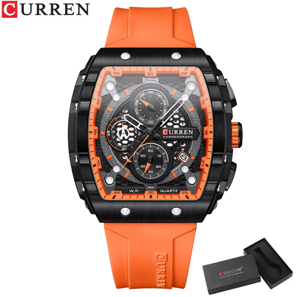 Curren Luxury Men's Chronograph Quartz Watch – Silicone Strap, Calendar Display, Waterproof Fashion Sports Wristwatch with Gift Box