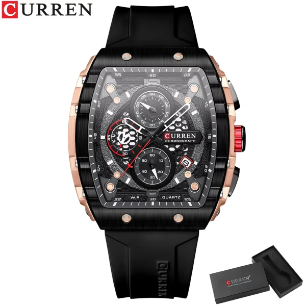 Curren Luxury Men's Chronograph Quartz Watch – Silicone Strap, Calendar Display, Waterproof Fashion Sports Wristwatch with Gift Box