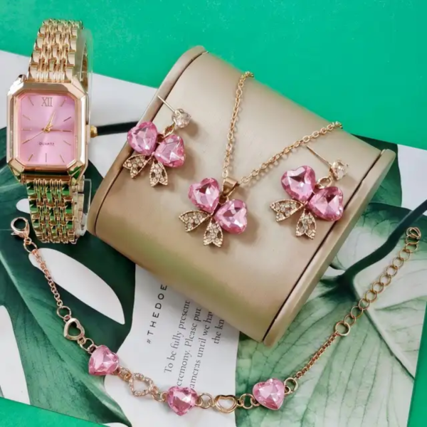 Women’s Luxury Quartz Watch & Jewelry Gift Set – Gold-Tone Fashion Accessories Collection