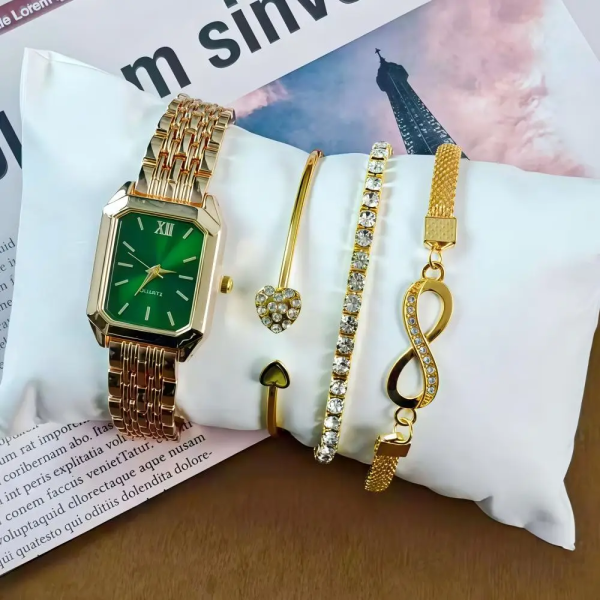 Women’s Luxury Quartz Watch & Jewelry Gift Set – Gold-Tone Fashion Accessories Collection