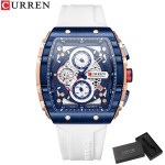 Curren Luxury Men's Chronograph Quartz Watch – Silicone Strap, Calendar Display, Waterproof Fashion Sports Wristwatch with Gift Box