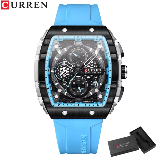 Curren Luxury Men's Chronograph Quartz Watch – Silicone Strap, Calendar Display, Waterproof Fashion Sports Wristwatch with Gift Box