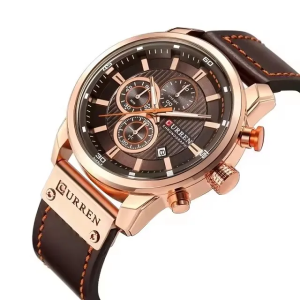 Curren Luxury Men's Chronograph Quartz Watch – Genuine Leather Strap, Calendar Display, Waterproof Fashion Business Wristwatch